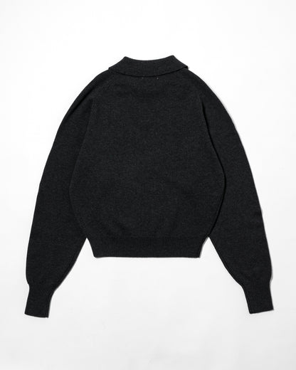 COTTON WOOL SKIPPER KNIT POLO / BLACK