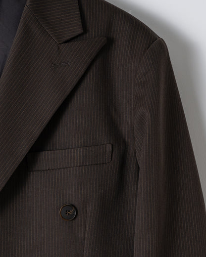 WOOL DOUBLE-BREASTED PEAKED JACKET （STRIPED）   / BROWN