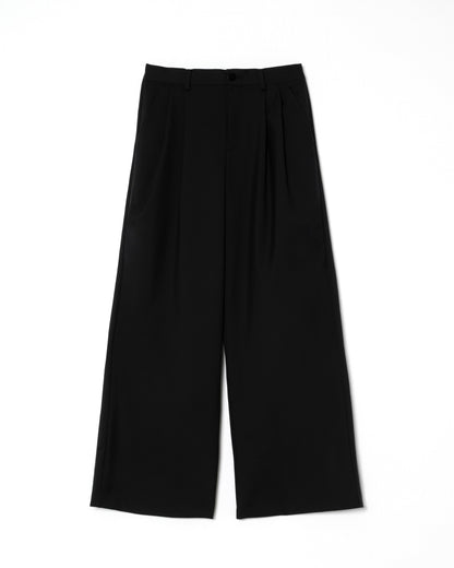 2TUCK WIDE STRAIGHT WOOL TROUSERS / BLACK