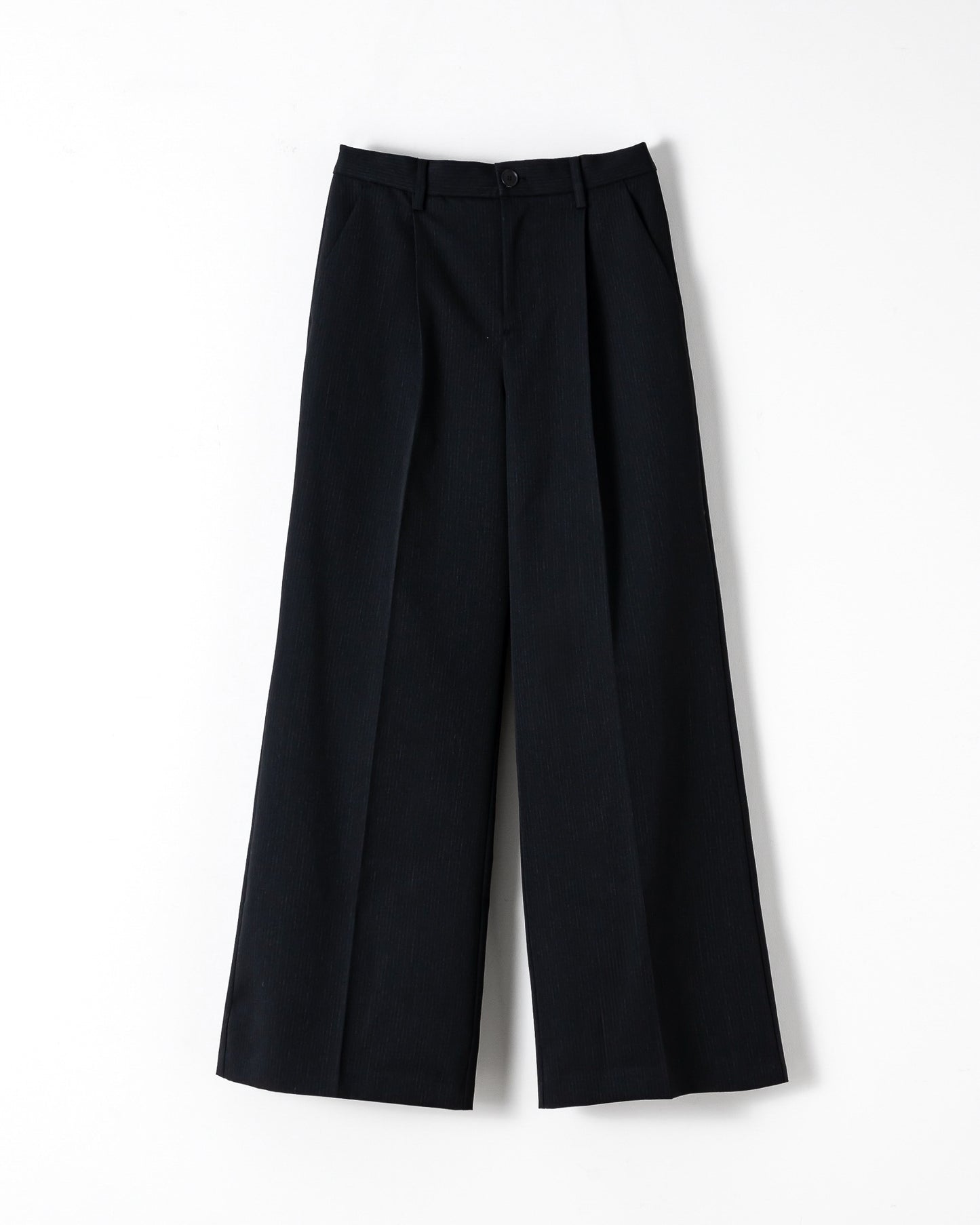 WIDE STRAIGHT BUGGY WOOL SLACKS （STRIPED） / BLACK