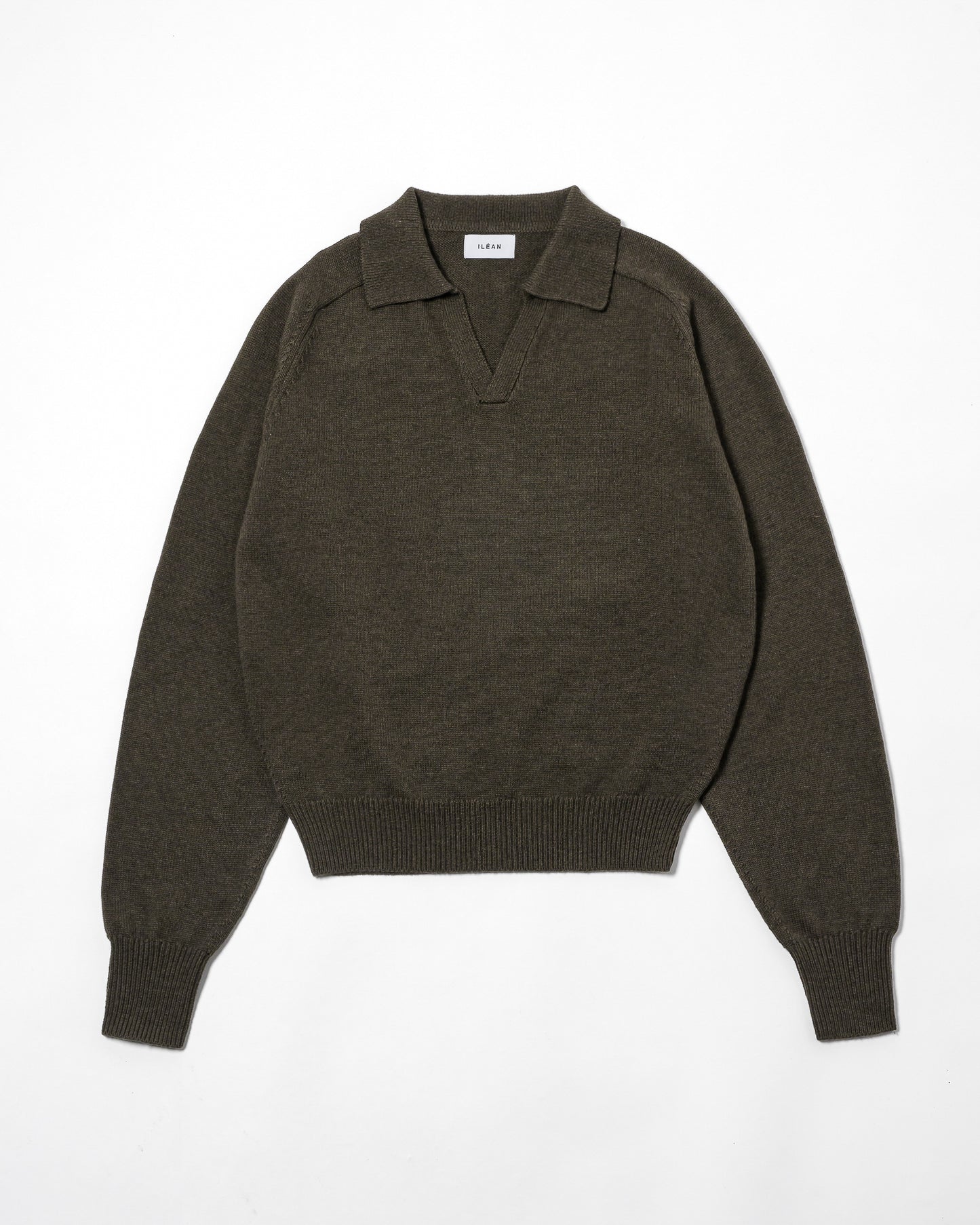COTTON WOOL SKIPPER KNIT POLO / KHAKI