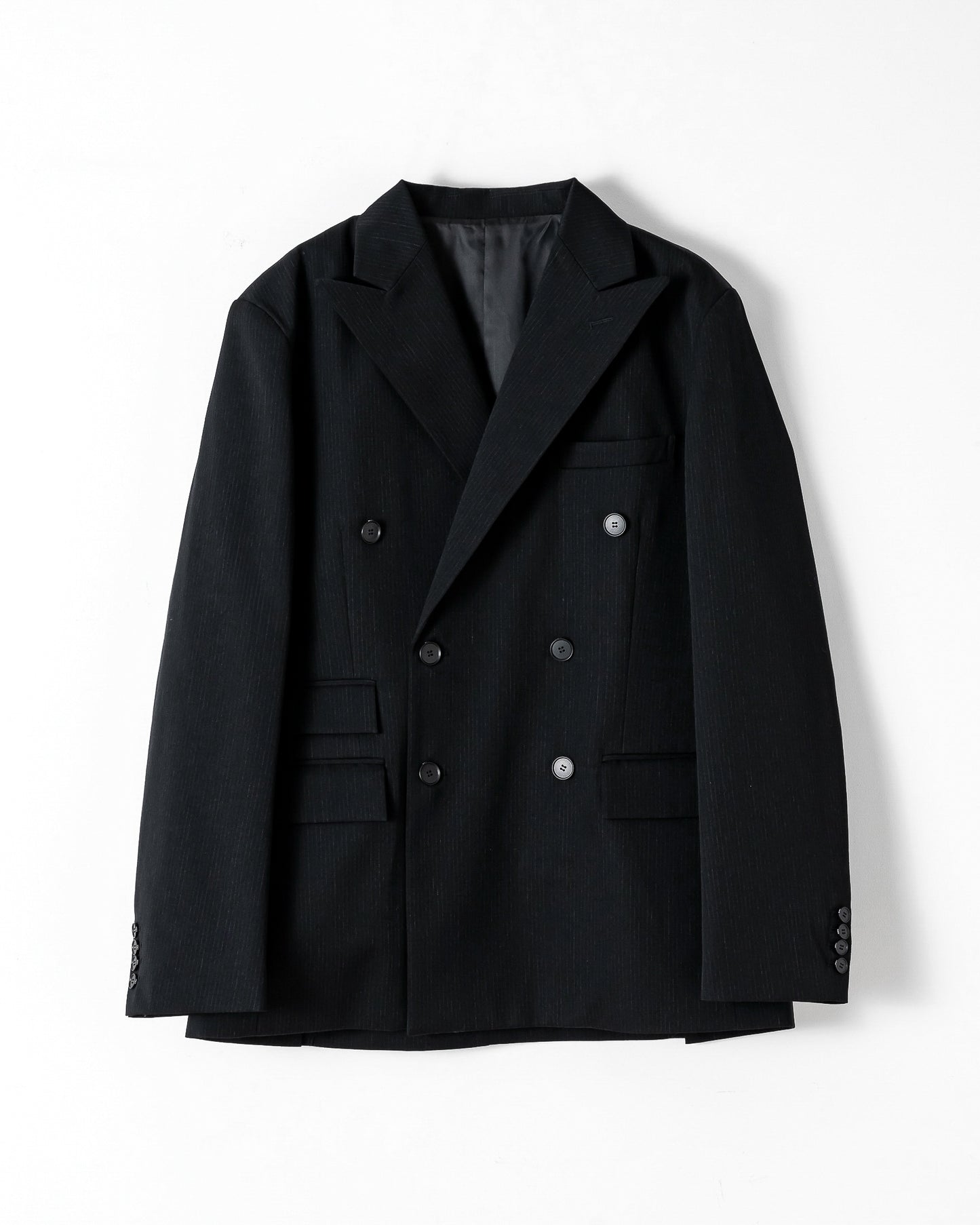 WOOL DOUBLE-BREASTED PEAKED JACKET （STRIPED） / BLACK