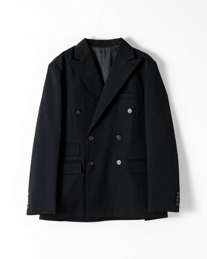 WOOL DOUBLE-BREASTED PEAKED JACKET （STRIPED） / BLACK