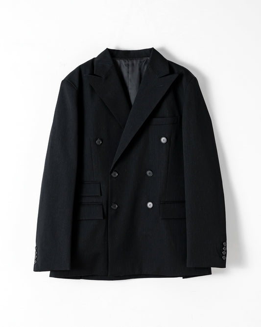 WOOL DOUBLE-BREASTED PEAKED JACKET （STRIPED） / BLACK