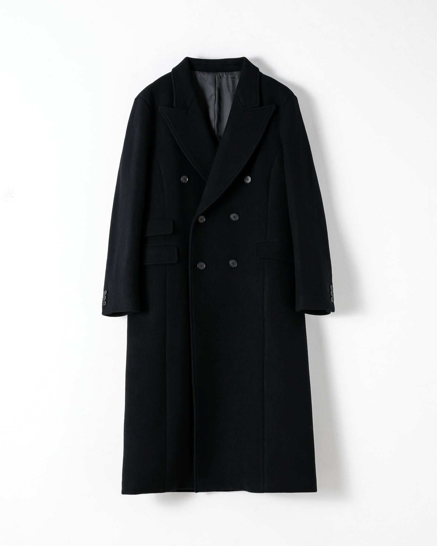 DOUBLE-BREASTED MAXI WOOL COAT / BLACK
