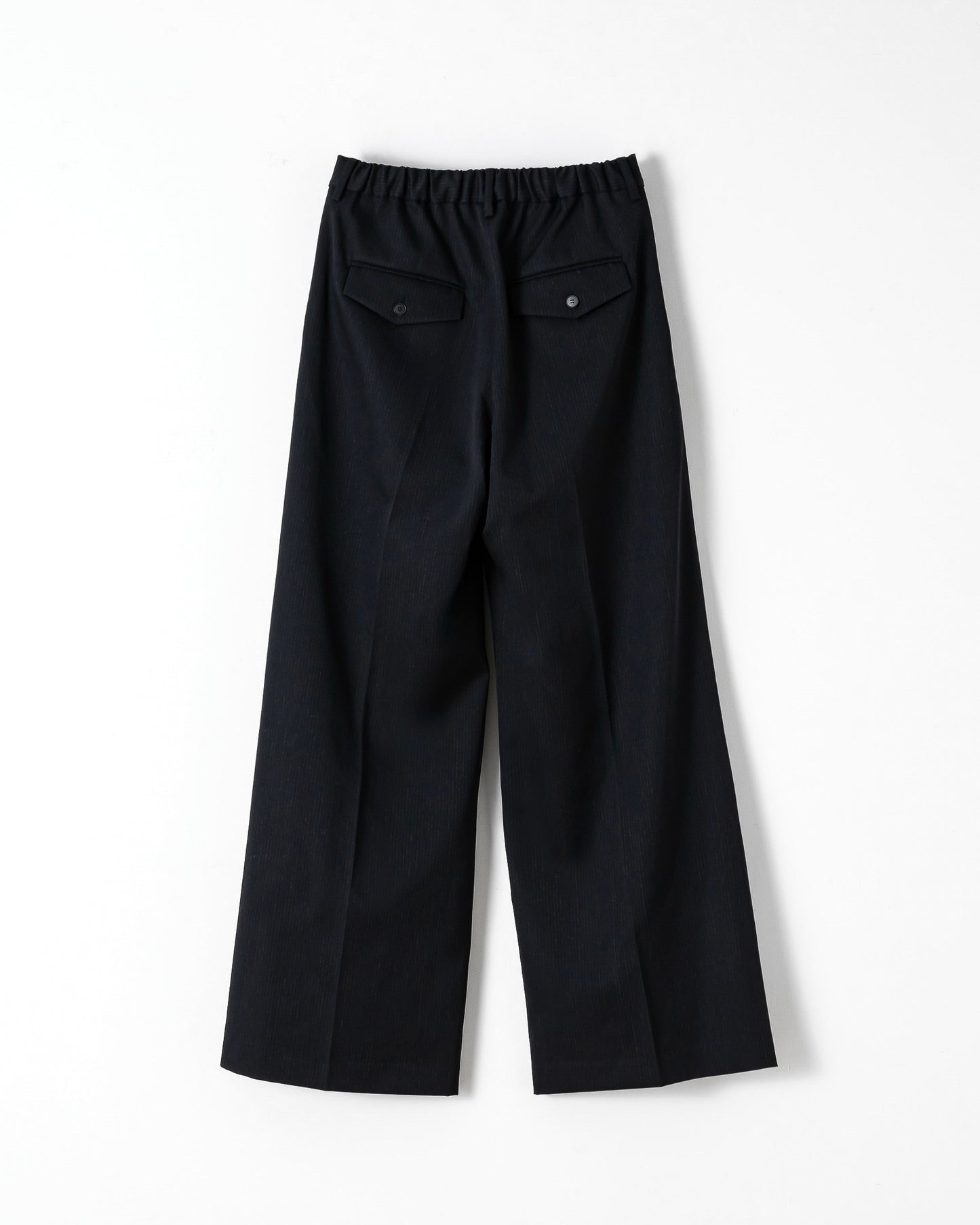 WIDE STRAIGHT BUGGY WOOL SLACKS （STRIPED） / BLACK