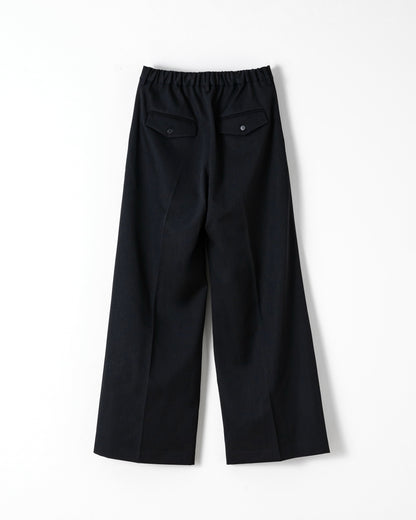 WIDE STRAIGHT BUGGY WOOL SLACKS （STRIPED） / BLACK