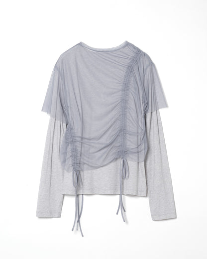 TULLE MODULAR LAYERED LONG SLEEVE T-SHIRT ⁡/ GRAY