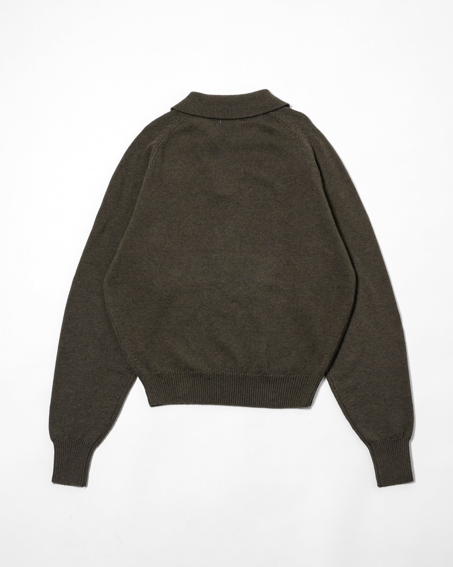 COTTON WOOL SKIPPER KNIT POLO / KHAKI