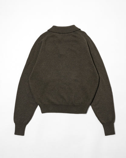 COTTON WOOL SKIPPER KNIT POLO / KHAKI