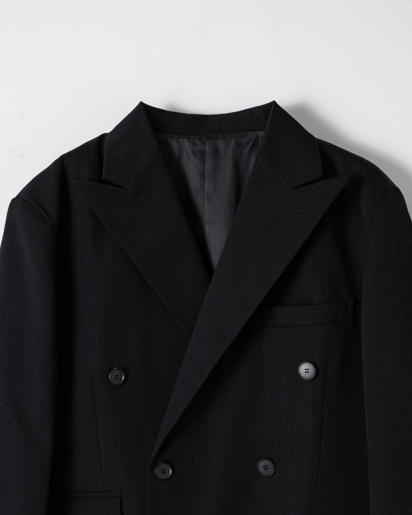 WOOL DOUBLE-BREASTED PEAKED JACKET （STRIPED） / BLACK