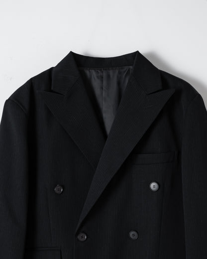 WOOL DOUBLE-BREASTED PEAKED JACKET （STRIPED） / BLACK