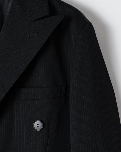 WOOL DOUBLE-BREASTED PEAKED JACKET （STRIPED） / BLACK