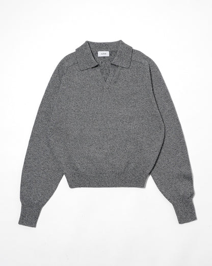 COTTON WOOL SKIPPER KNIT POLO / GRAY