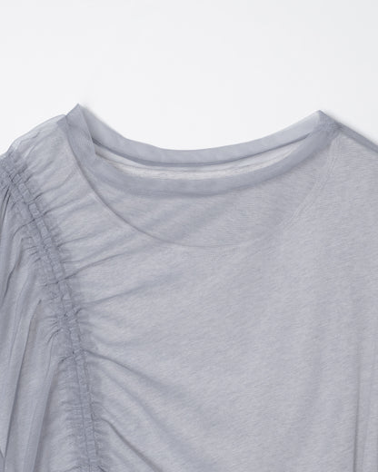 TULLE MODULAR LAYERED LONG SLEEVE T-SHIRT ⁡/ GRAY