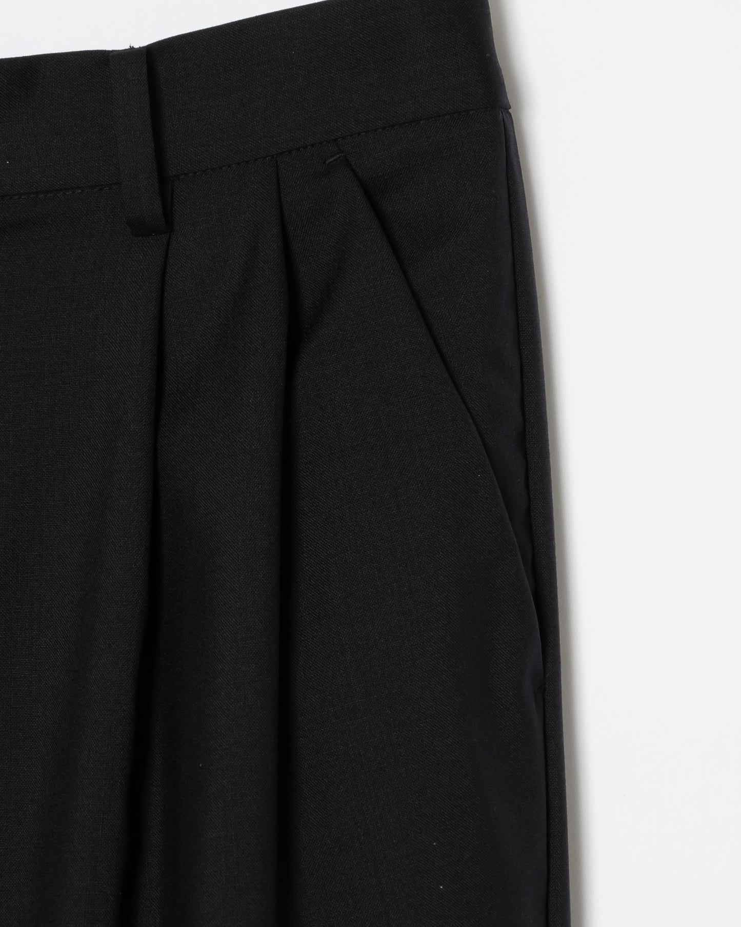 2TUCK WIDE STRAIGHT WOOL TROUSERS / BLACK