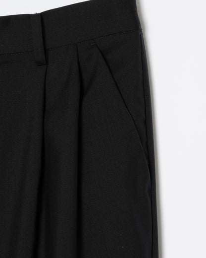 2TUCK WIDE STRAIGHT WOOL TROUSERS / BLACK