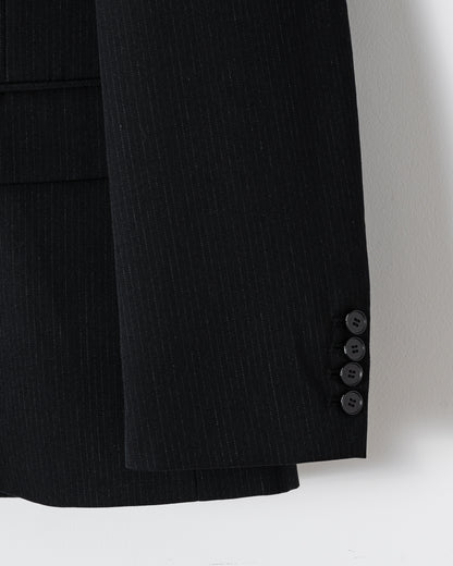 WOOL DOUBLE-BREASTED PEAKED JACKET （STRIPED） / BLACK