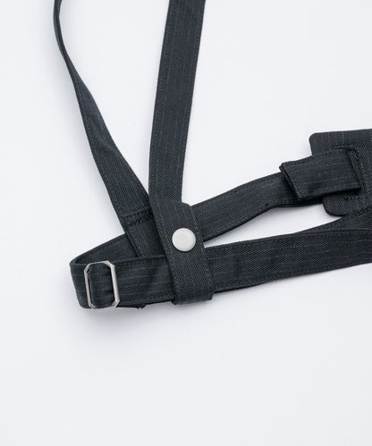 ONE SHOULDER HARNESS VEST （STRIPED）/ BLACK