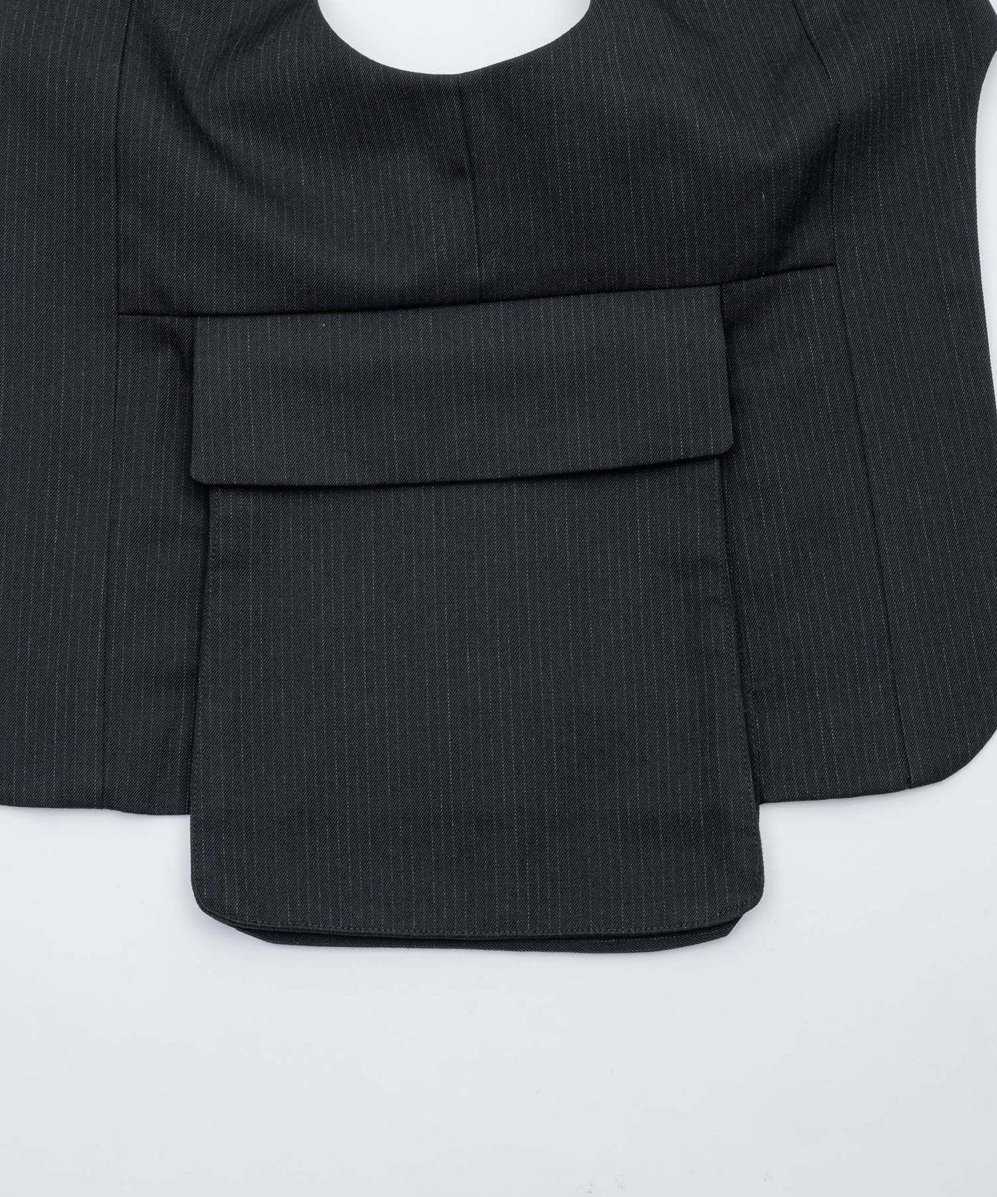 ONE SHOULDER HARNESS VEST （STRIPED）/ BLACK