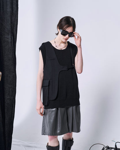 ONE SHOULDER HARNESS VEST （STRIPED）