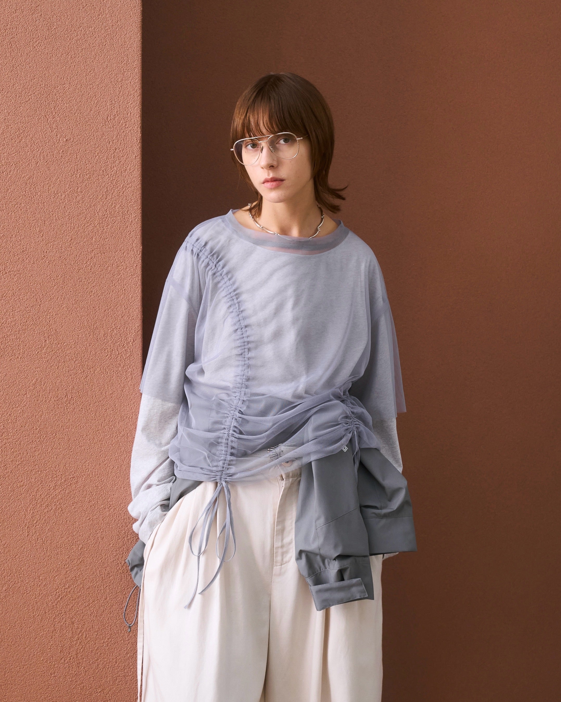 TULLE MODULAR LAYERED LONG SLEEVE T-SHIRT ⁡/ GRAY – ILEAN